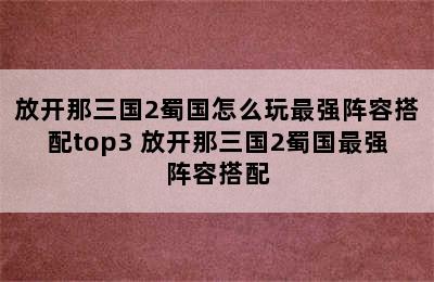 放开那三国2蜀国怎么玩最强阵容搭配top3 放开那三国2蜀国最强阵容搭配